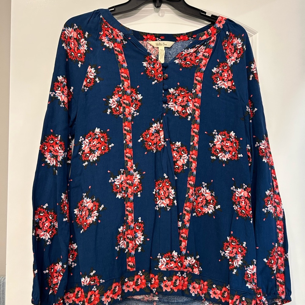 Matilda Jane Navy Top with Red Floral Design